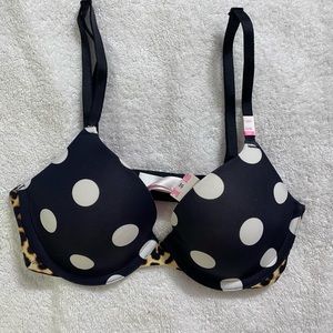Victoria’s Secret Pink t-shirt bra 32B NEW polka dot leopard cheetah